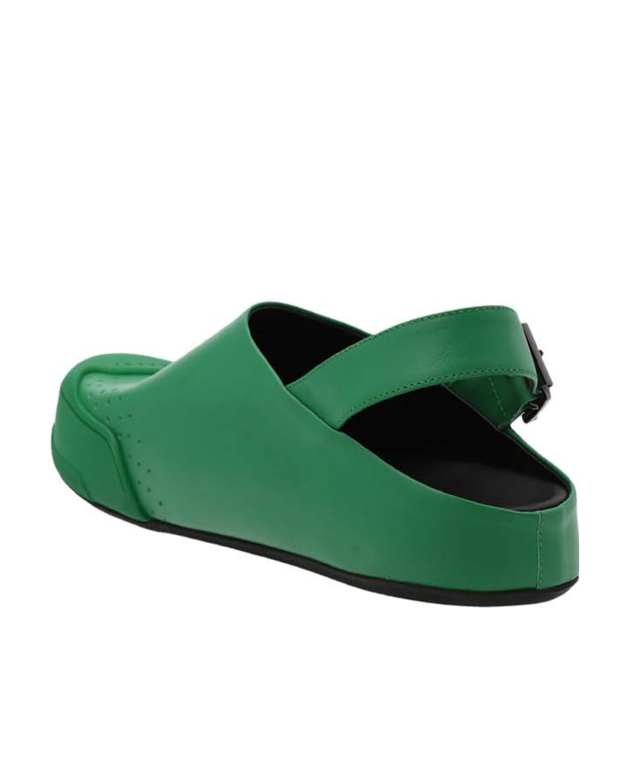 Shop Marni Green Leather And Suede Fussbett Sabot