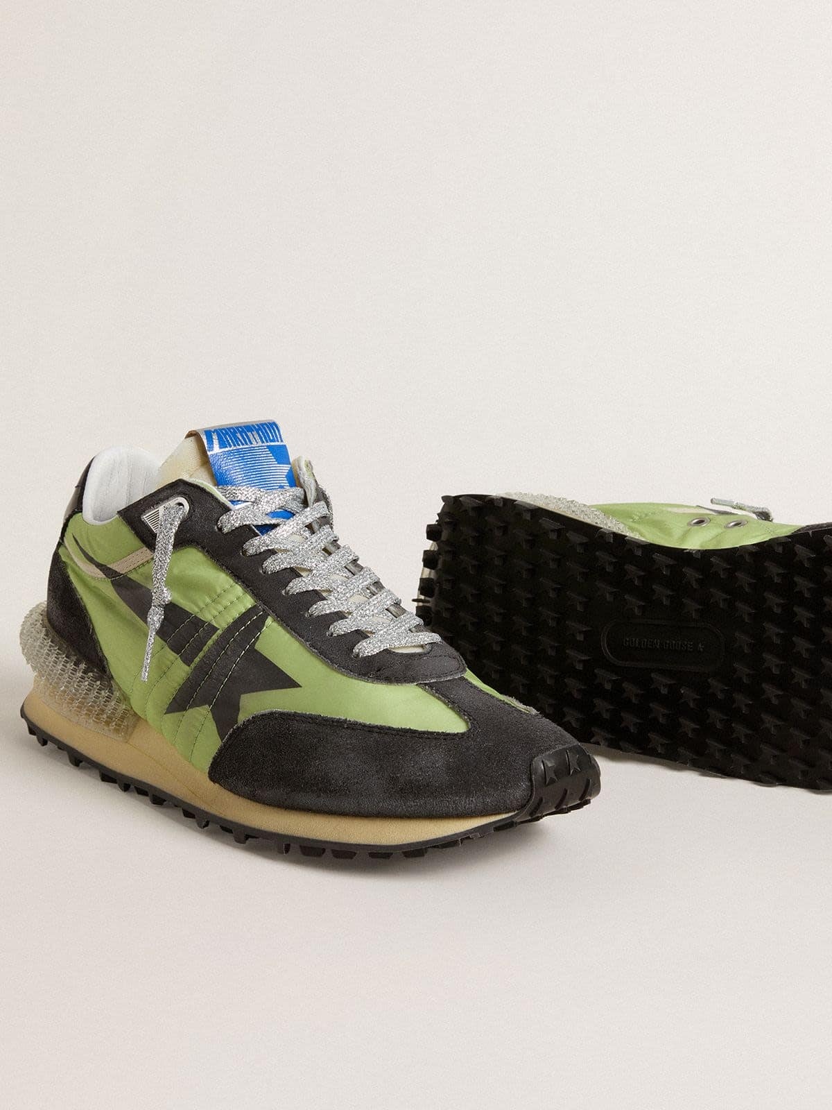 Golden Goose Womens Marathon With Green Nylon Upper And Black Star In Green