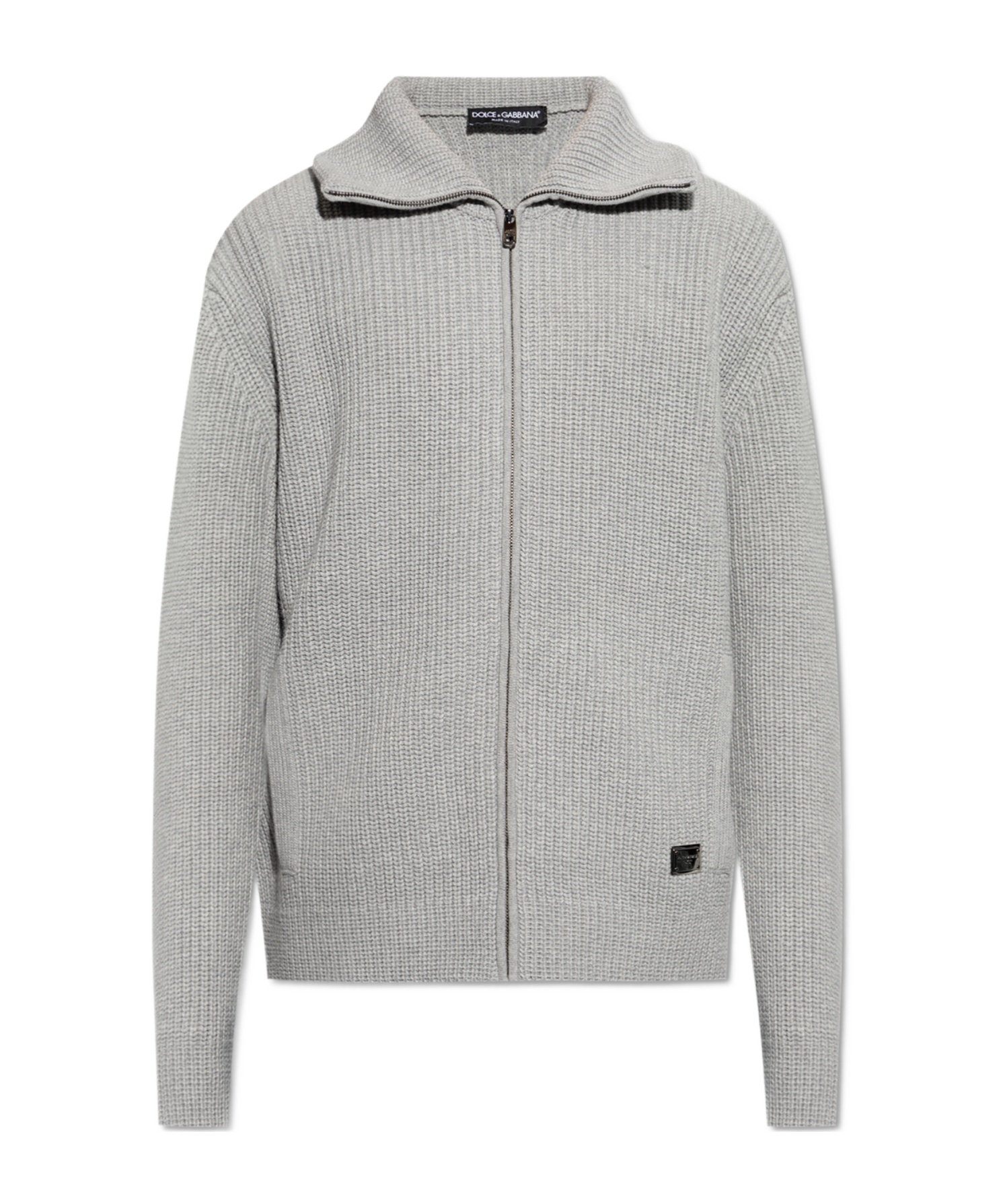 Dolce & Gabbana Lapel Long-sleeved Sweater In Gray