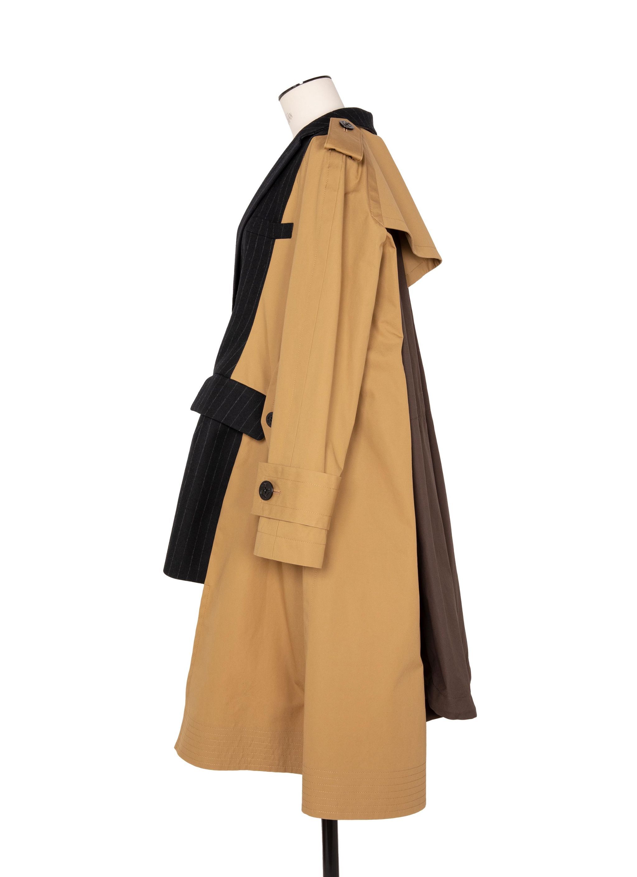 Sacai Pinstripe Detailed Panelled Trench Coat In Nude