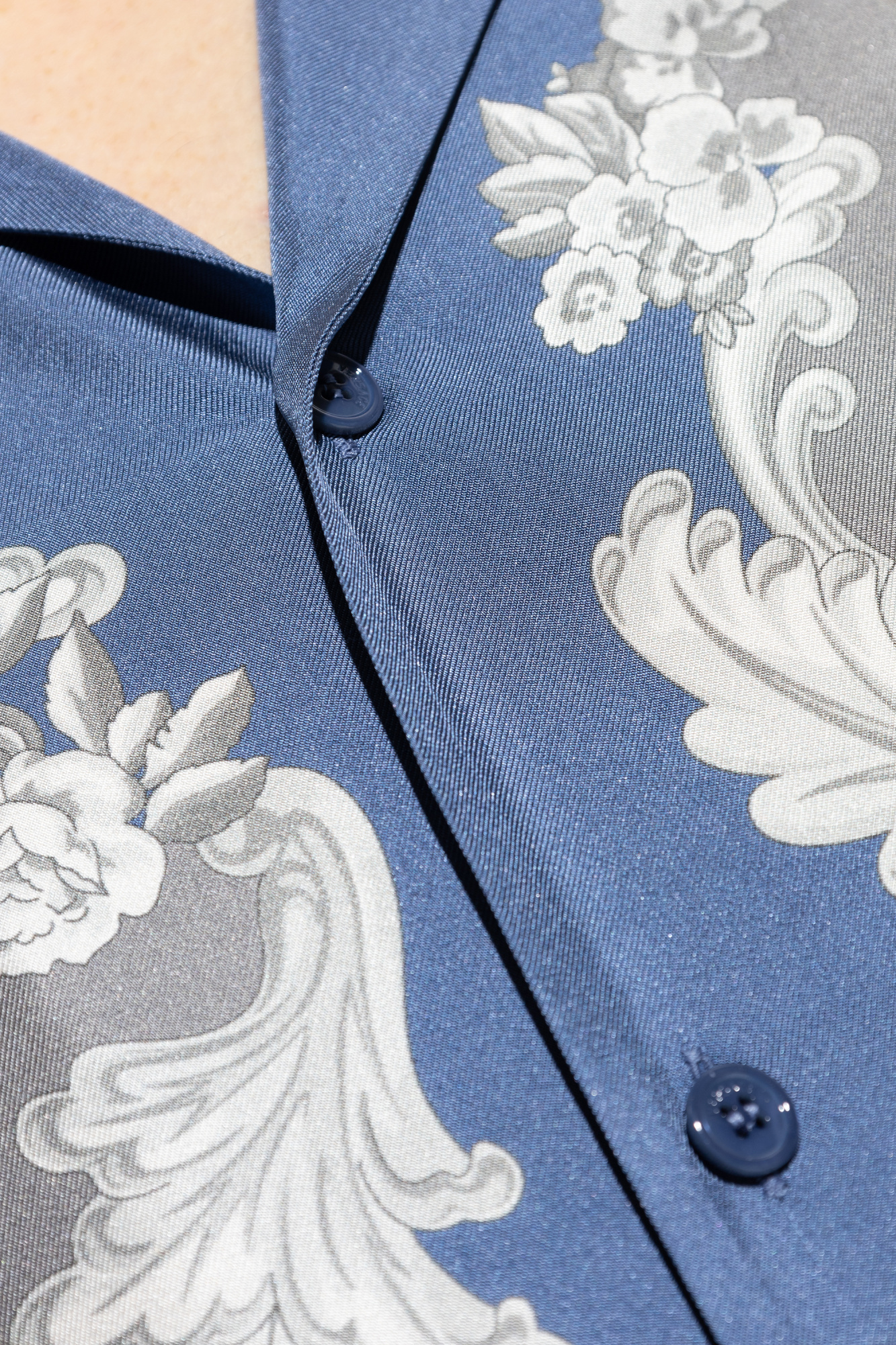 Versace Camp-collar Printed Silk-twill Shirt In Blue