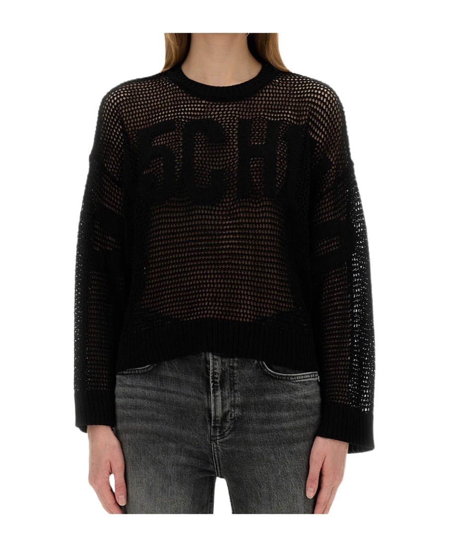 Moschino Open Knitted Crewneck Jumper In Black