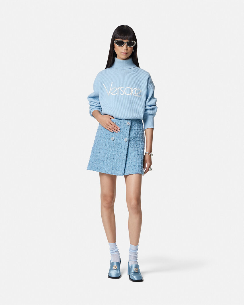 Versace Tweed High-waist Skirt In Blue