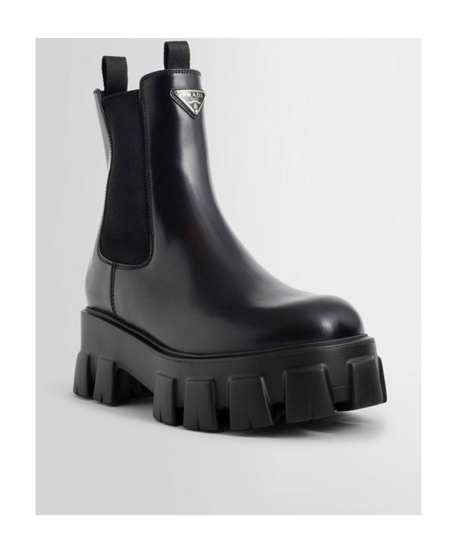 Prada Monolith Brushed Leather Chelsea Boots In Black