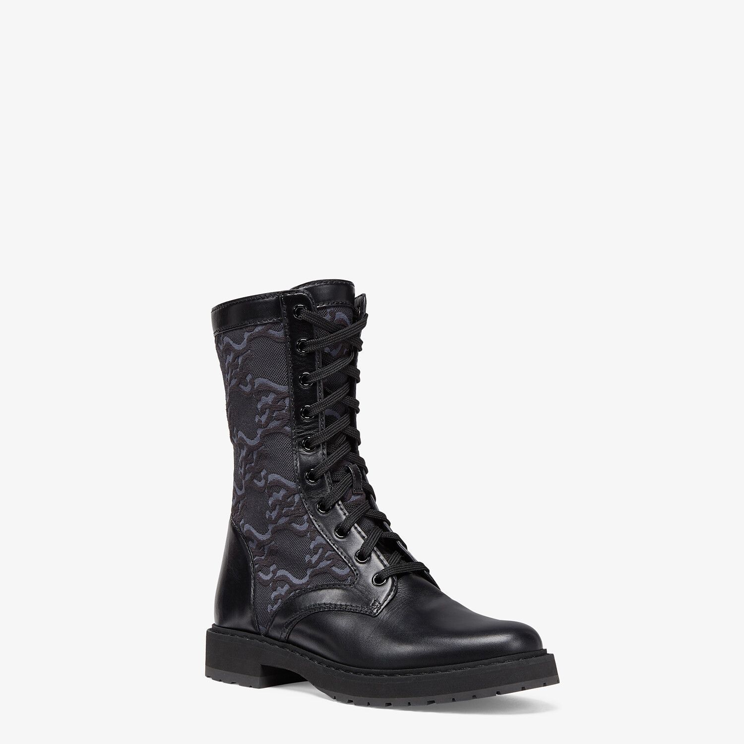 Fendi Logo-debossed Combat Boots In Black