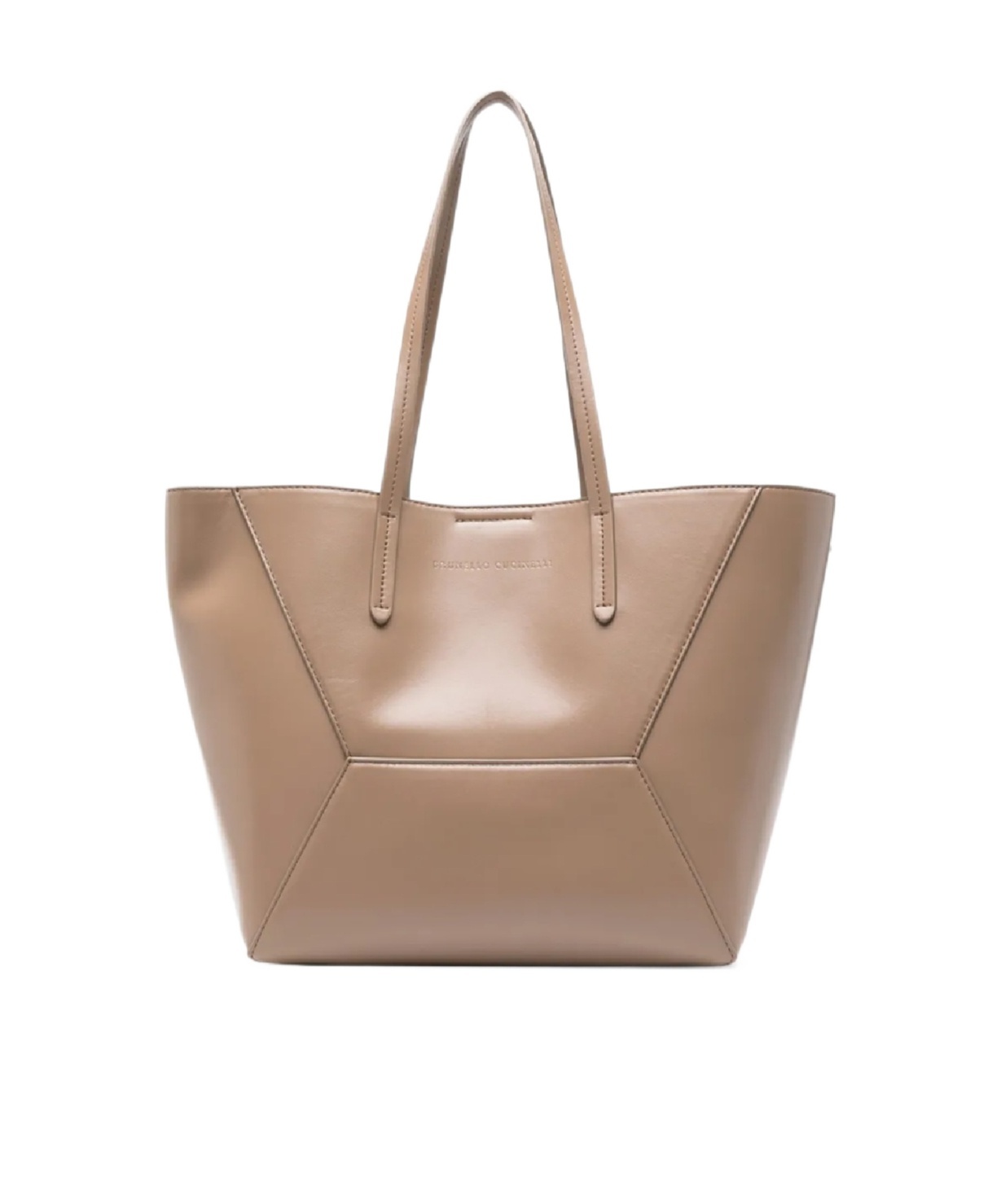 Brunello Cucinelli Geometric Panel Shoulder Bag With Top Handles In Brown