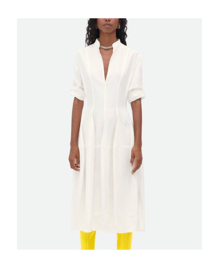 Bottega Veneta Pleat-detail Midi Dress In White