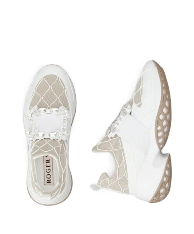 Roger Vivier 45mm Viv Run Strass Technical Sneakers In White