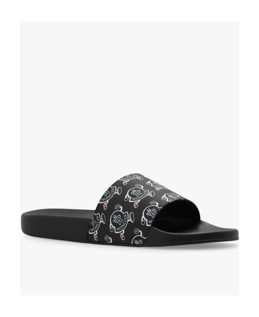 Moncler Logo-print Open-toe Slides In Black