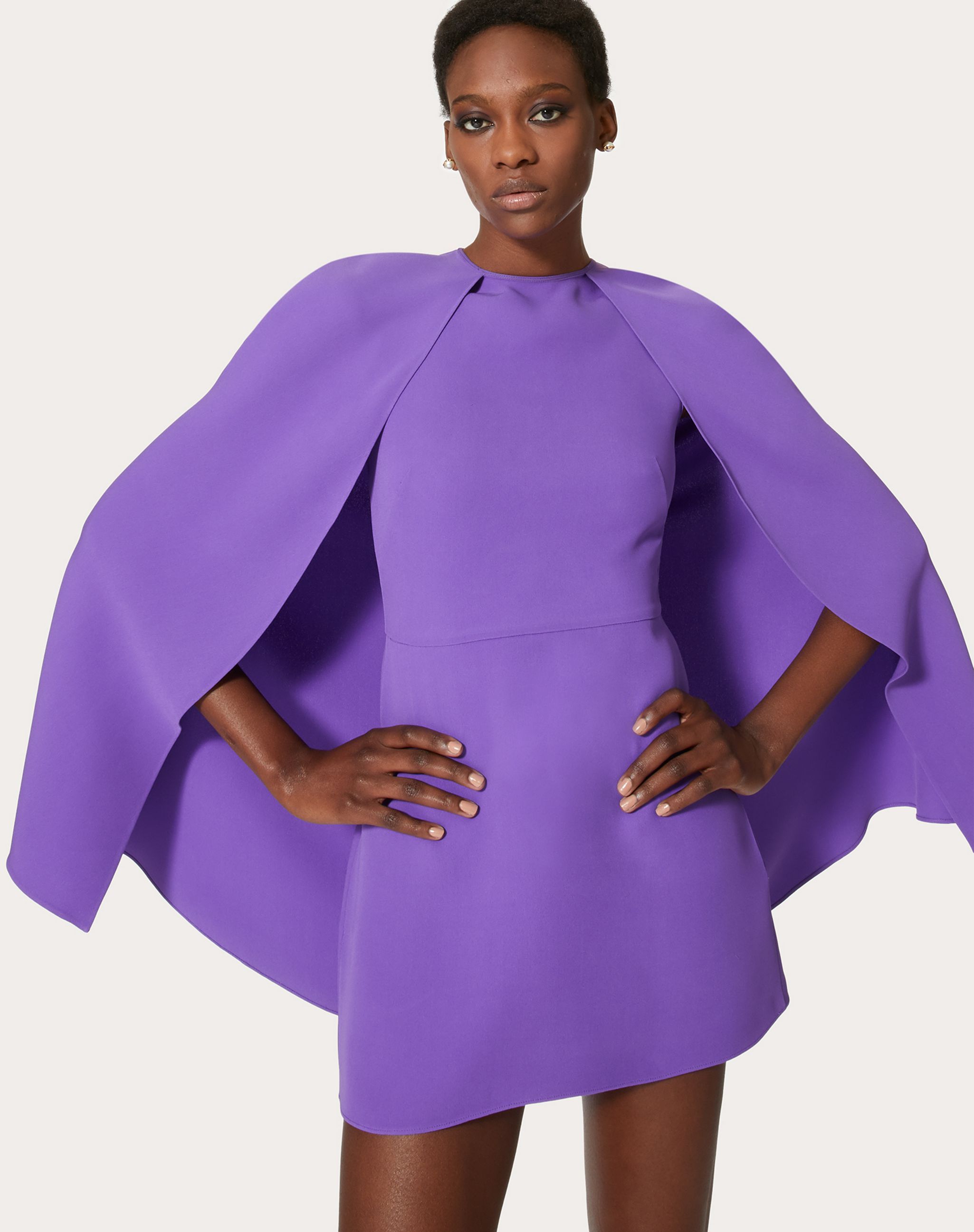 Valentino Cape-style Silk Dress In Purple