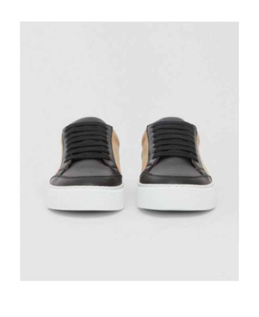 Burberry Check Leather Sneakers In Neutral