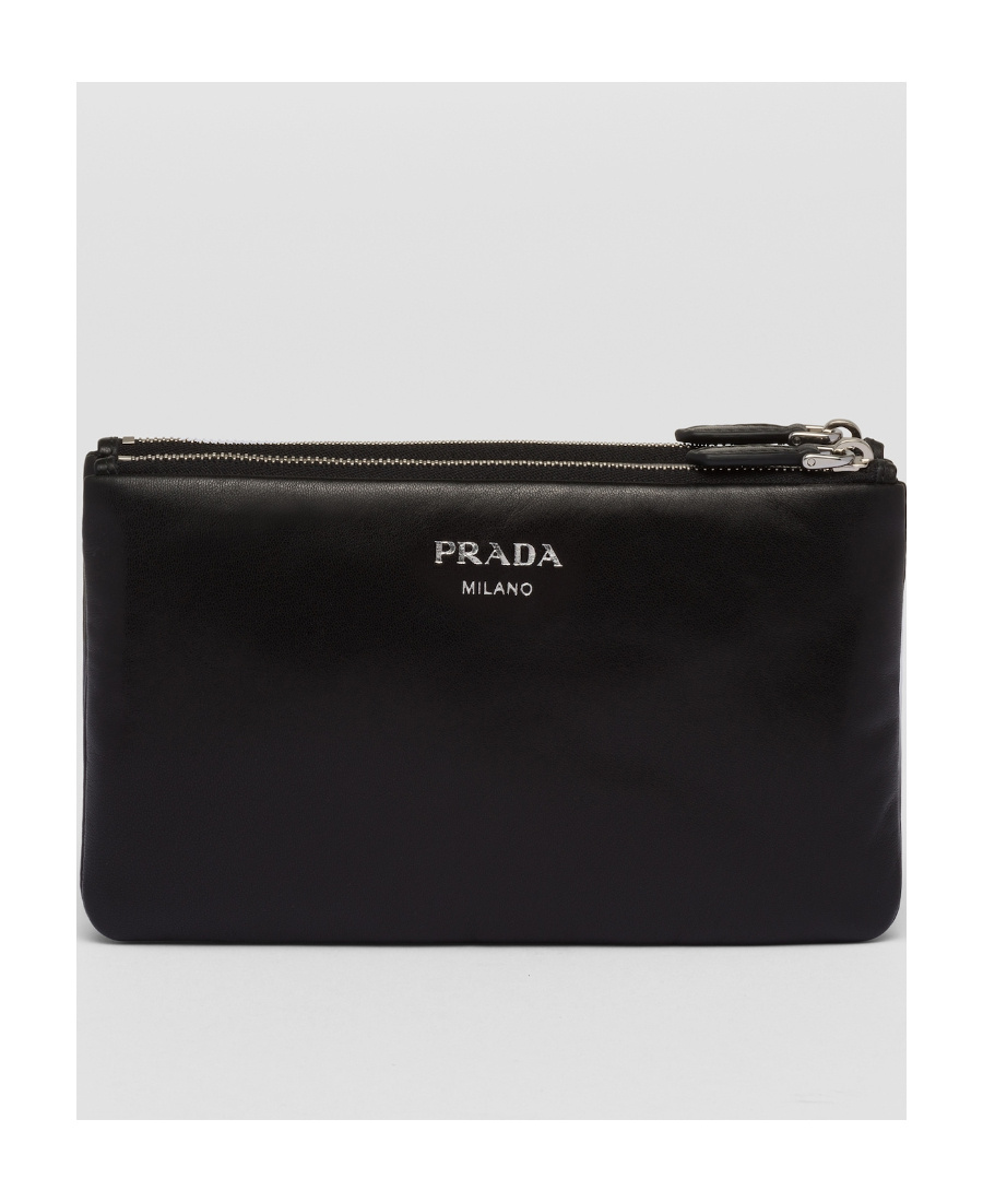 Prada Triangle-logo Dividable Pouch In Black