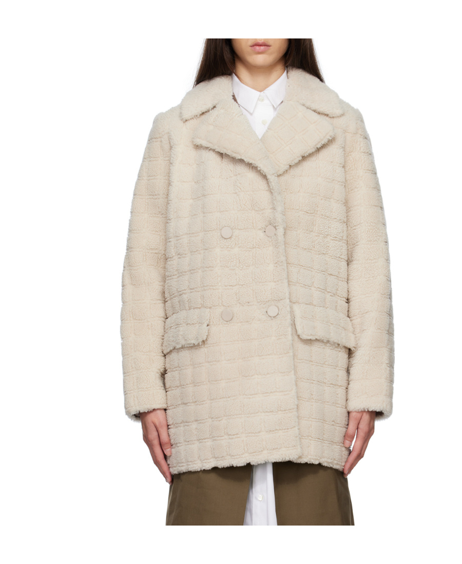 Yves Salomon Off-white Check Coat In Nude