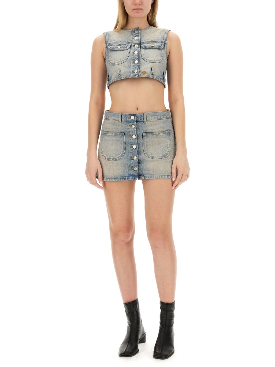 Courrèges Denim Mini Skirt In Gray