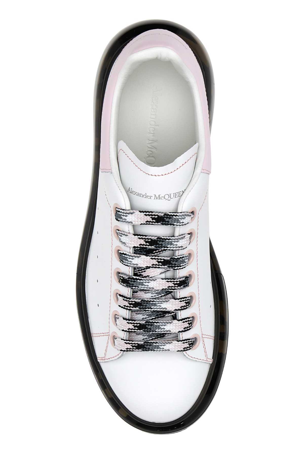Alexander Mcqueen White Leather Sneakers With Pink Leather Heel In White