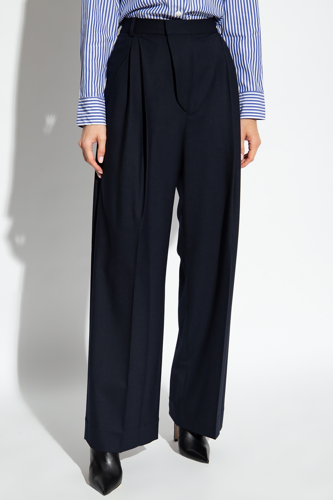 Victoria Beckham Pleat-detailing Wide-leg Trousers In Black