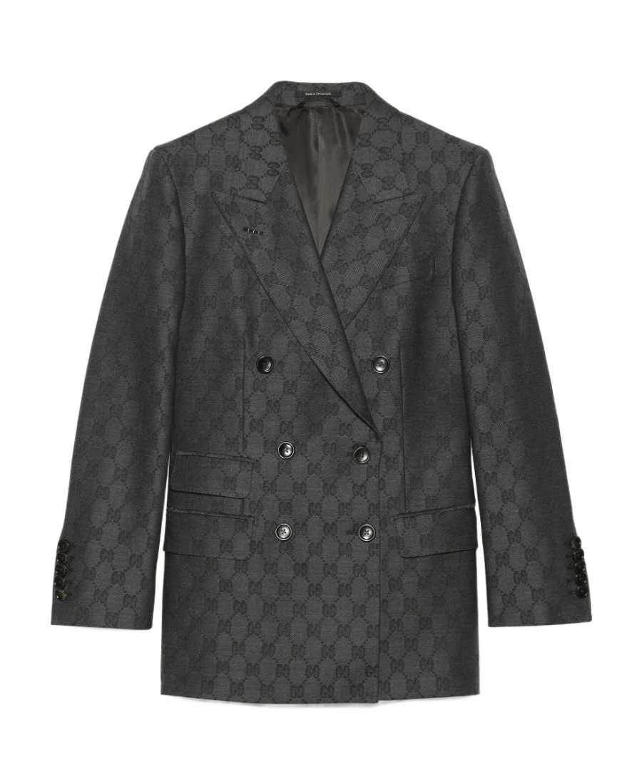 Gucci Monogram-pattern Double-breasted Blazer In Black