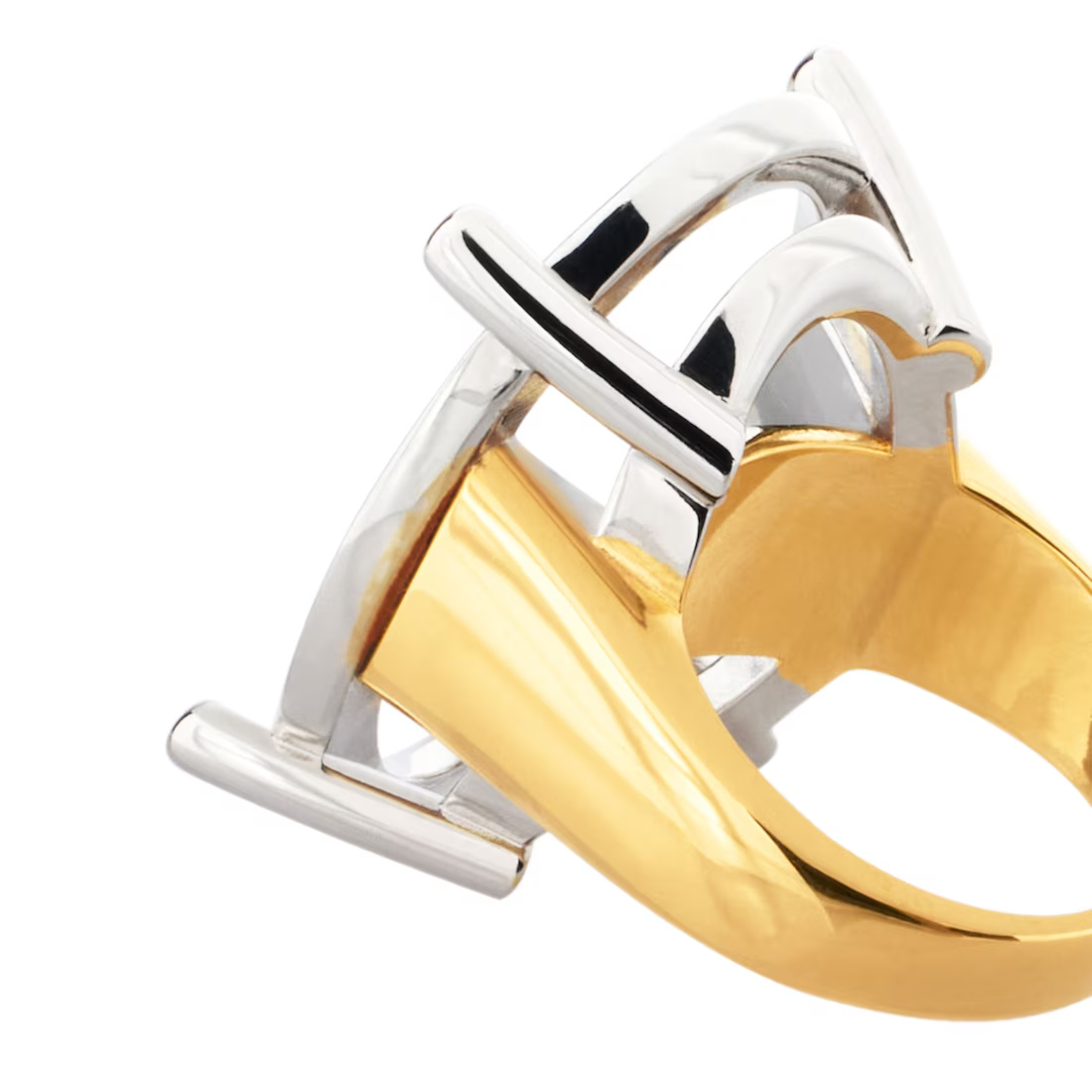 Balenciaga Women's Frame Oval Ring In Shiny Silver/shiny Gold In Metallic