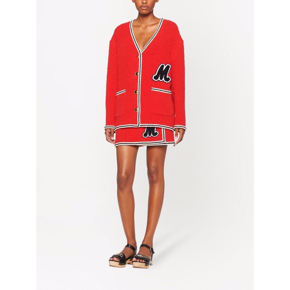 Miu Miu Bouclé Single-breasted Longline Cardigan In Red