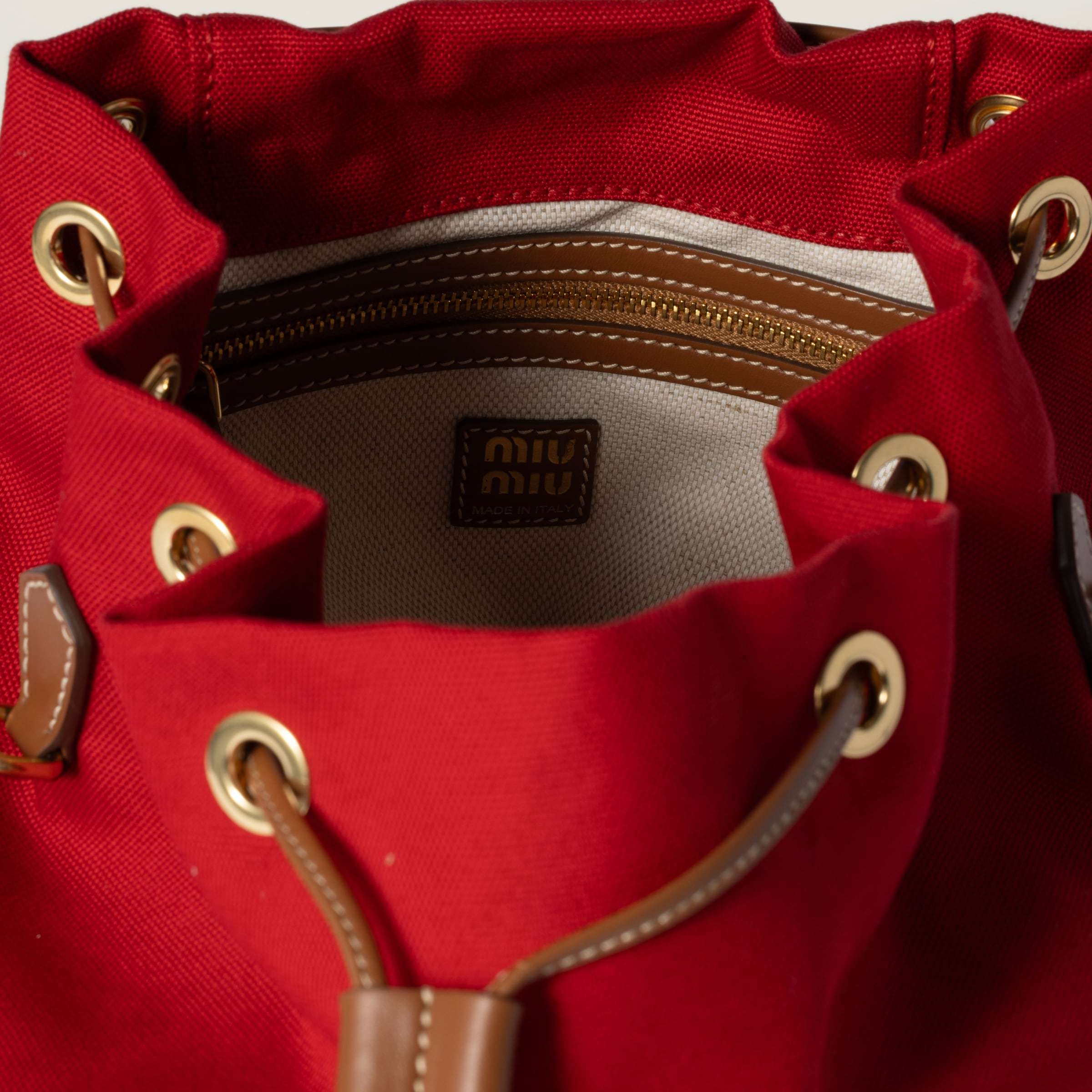 Miu Miu Canvas And Leather Backpack In Red