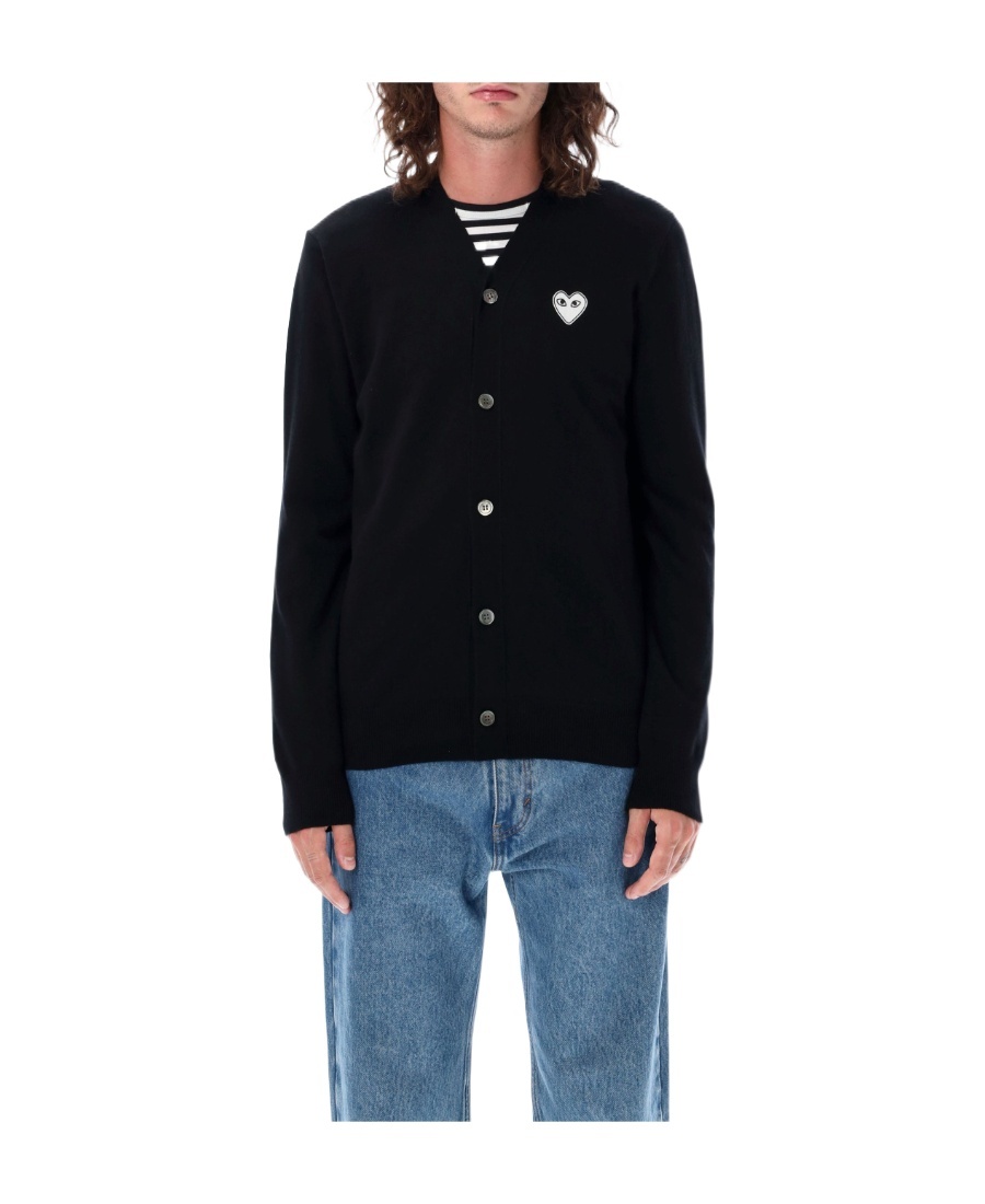 Comme Des Garçons Play Heart-patch Wool Cardigan In Black