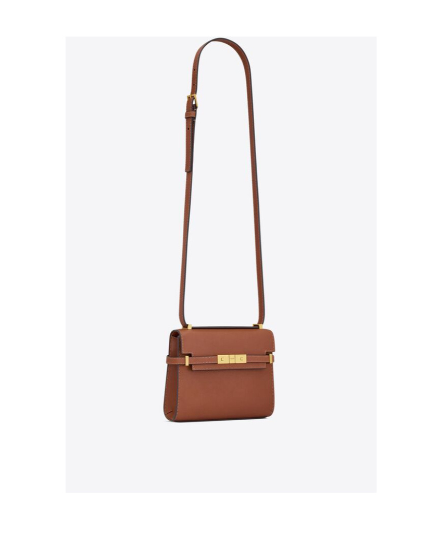 Saint Laurent Manhattan Mini Crossbody Bag In Aged Vegetable-tanned Leather In Brown