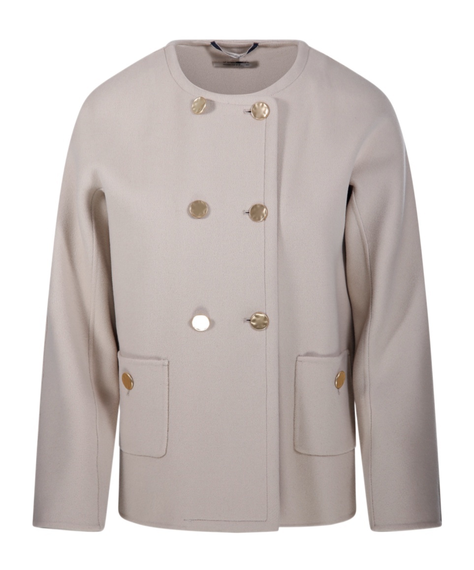 Shop Max Mara 's Double-breasted Crewneck Coat In Gray