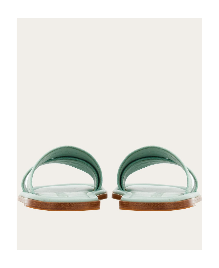 Ferragamo Laurene Logo Cotton Flat Sandals In Green