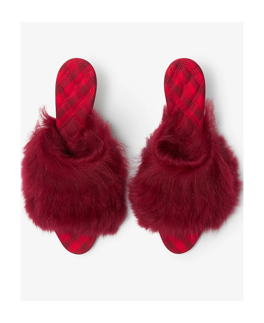 Burberry Minnie 65mm Heel Open-toe Shearling Sandals In Red