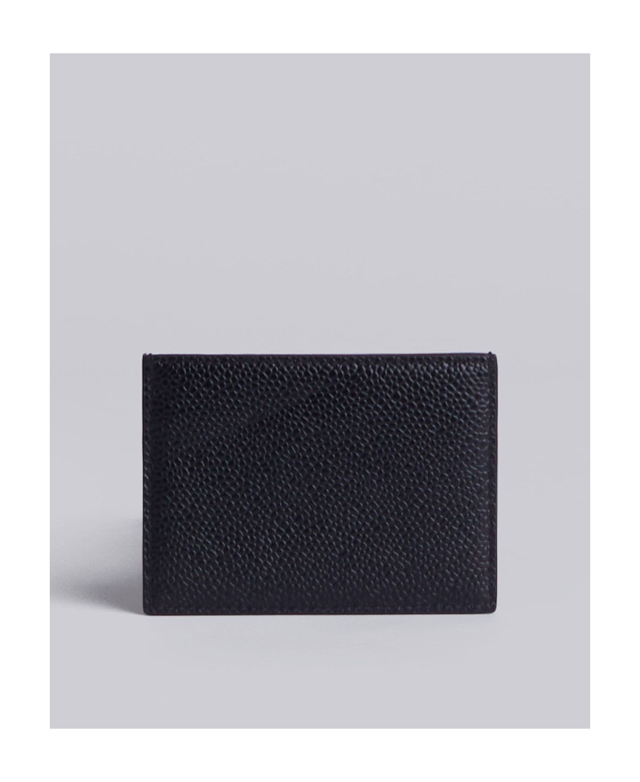 Shop Thom Browne Grosgrain-tab Leather Cardholder In Black