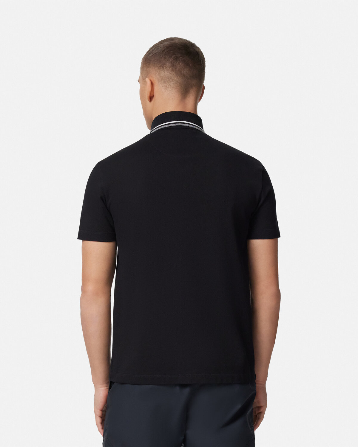 Versace Black Logo-embroidered Polo Shirt In Black