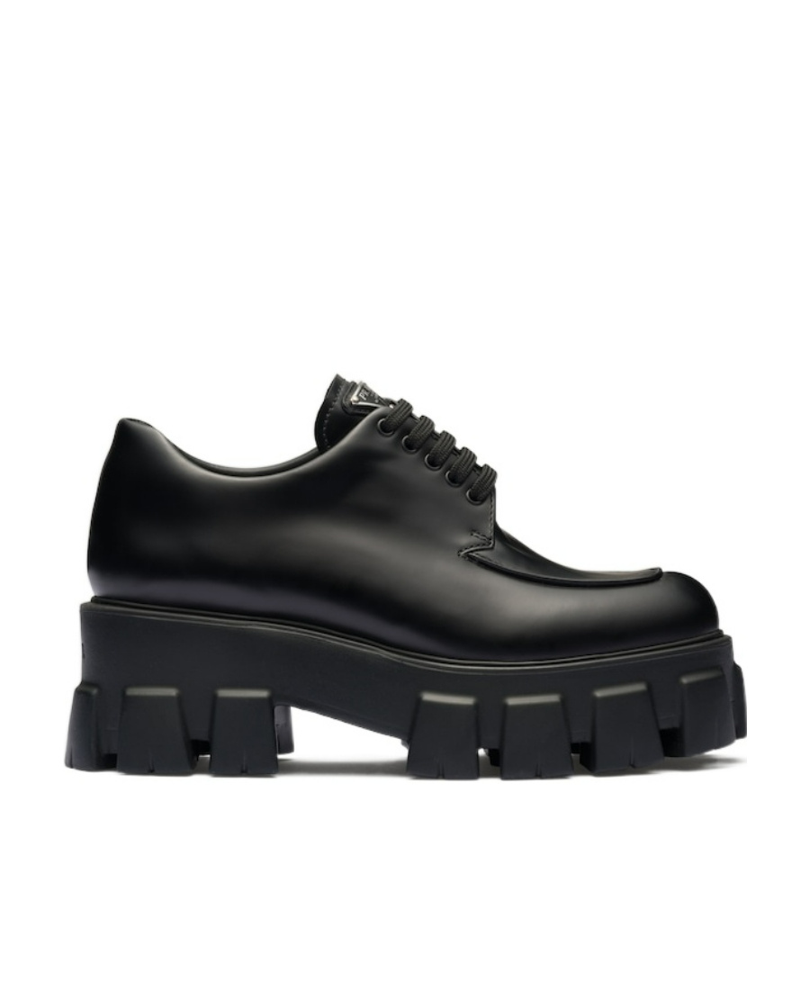 Prada Monolith Shoes With Bright Face And Thick Soles In Black