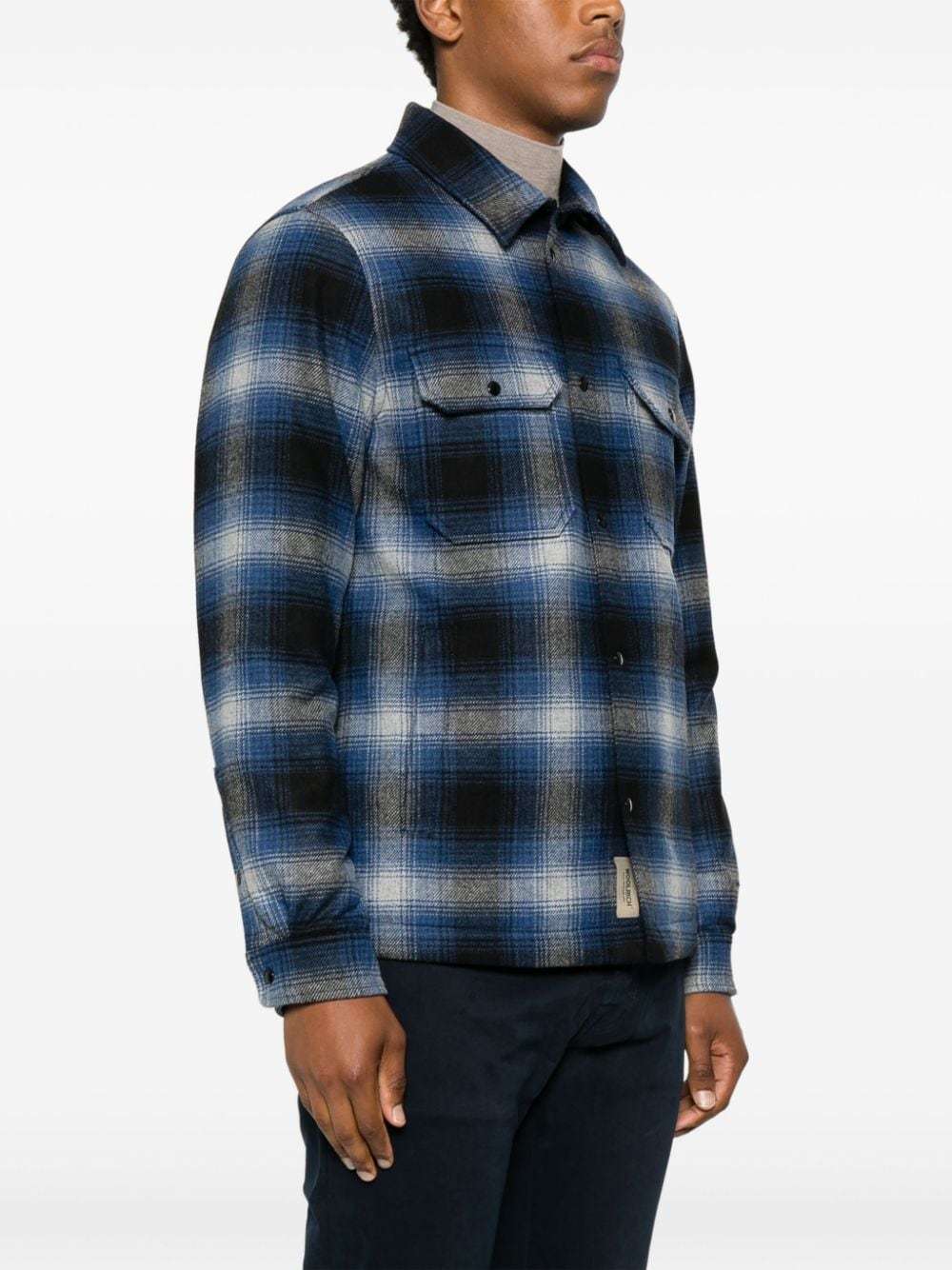Woolrich Checked Italian Wool Blend Alaskan Padded Overshirt In Black