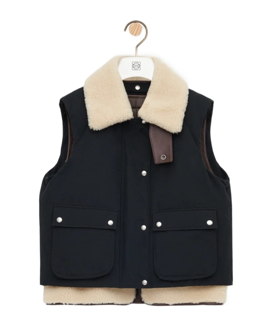 Loewe Puffer Vest In Shearling And Cotton Blend In Multi
