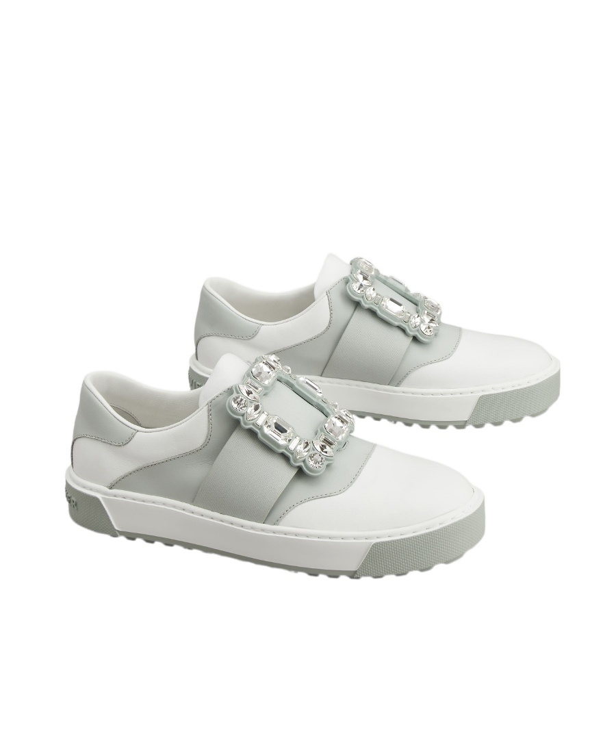 ROGER VIVIER VERY VIVIER STRASS BUCKLE SNEAKERS IN LEATHER