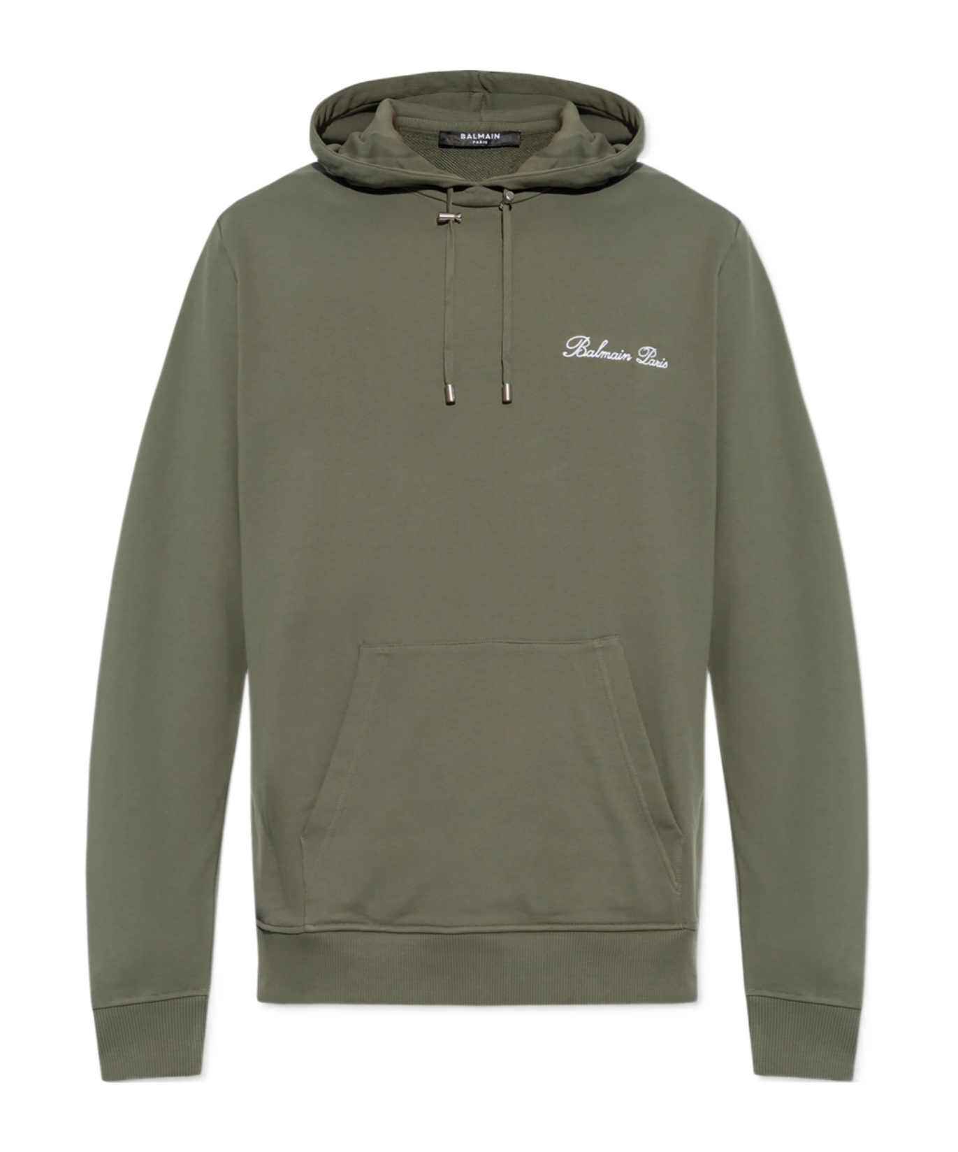 Balmain Logo-embroidered Drawstring Hoodie In Green