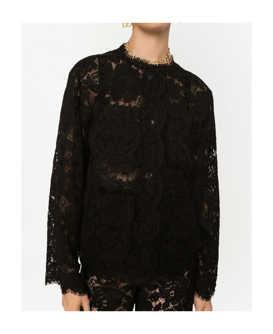 Dolce & Gabbana Floral Lace Single-breasted Jacket In Black