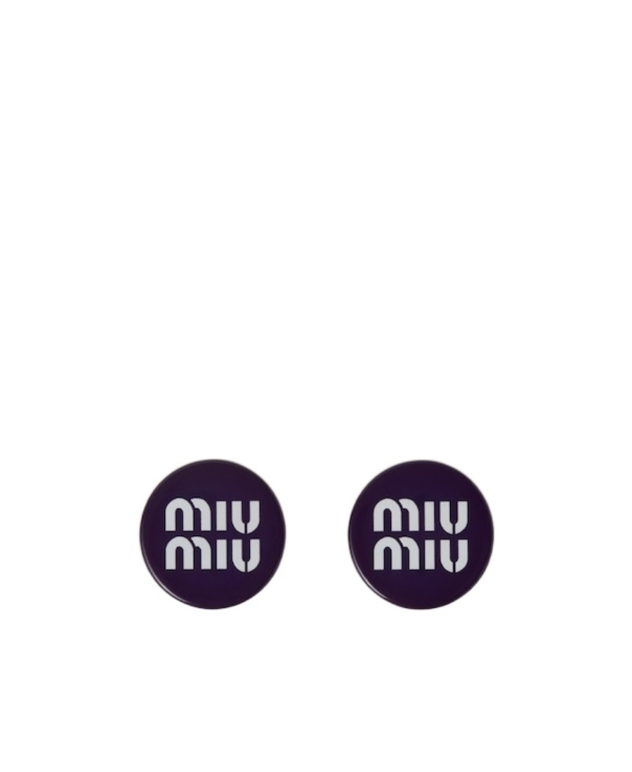 Miu Miu Enameled Metal Earrings With Logo In Black