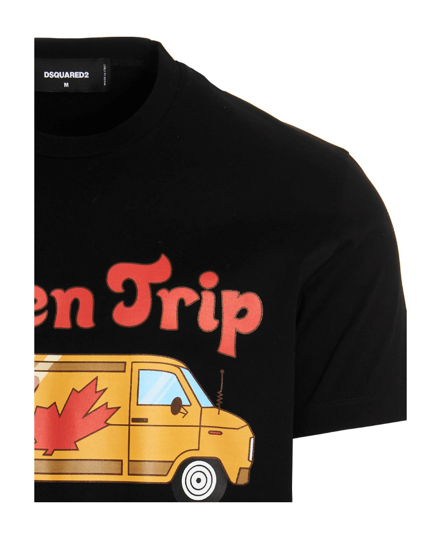 Dsquared2 D-squared2 Mans Black Cotton T-shirt With Caten Trip Print In Black