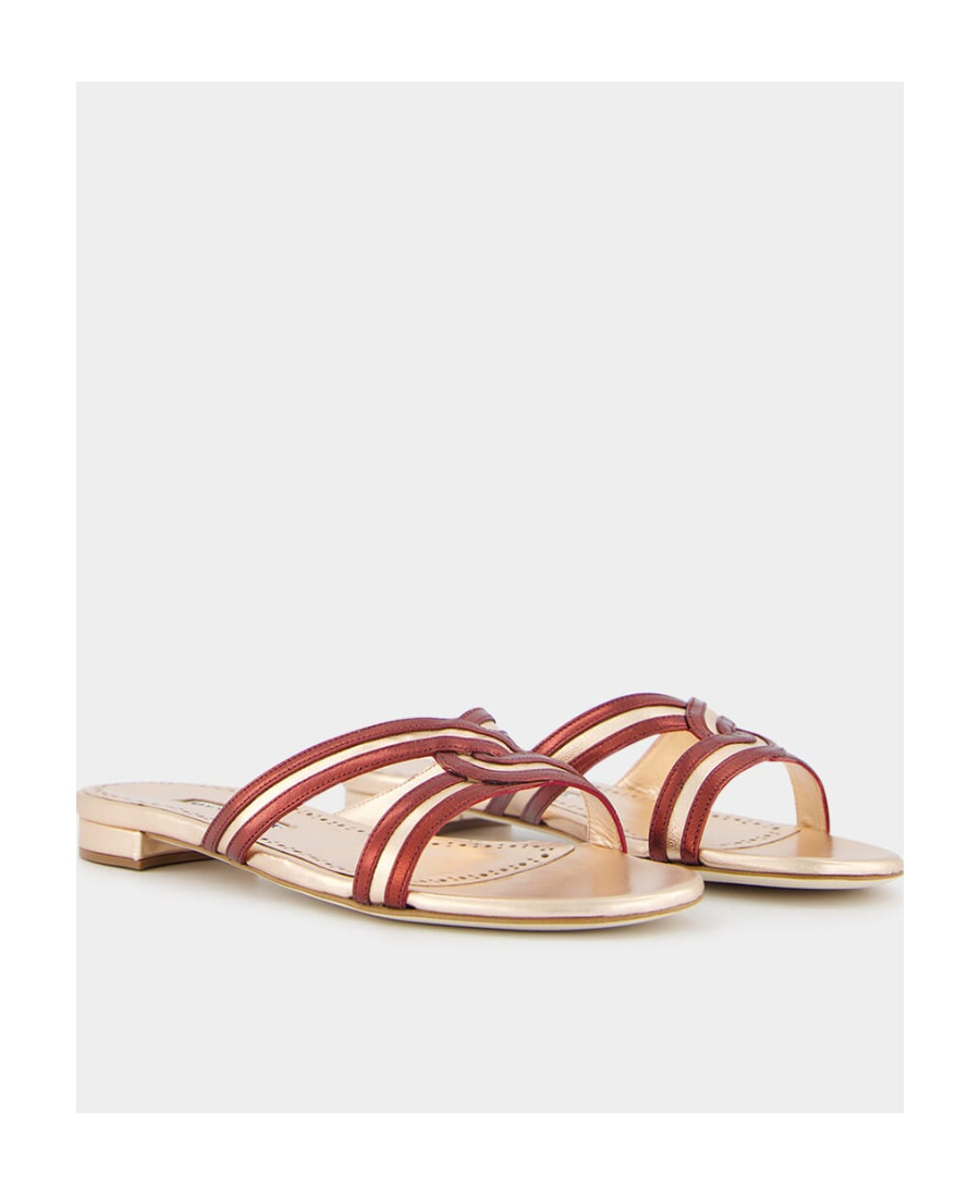 Manolo Blahnik Gasachan Leather Slides In Nude