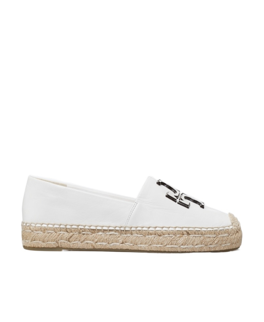 Tory Burch Ines Leather Platform Espadrilles In White