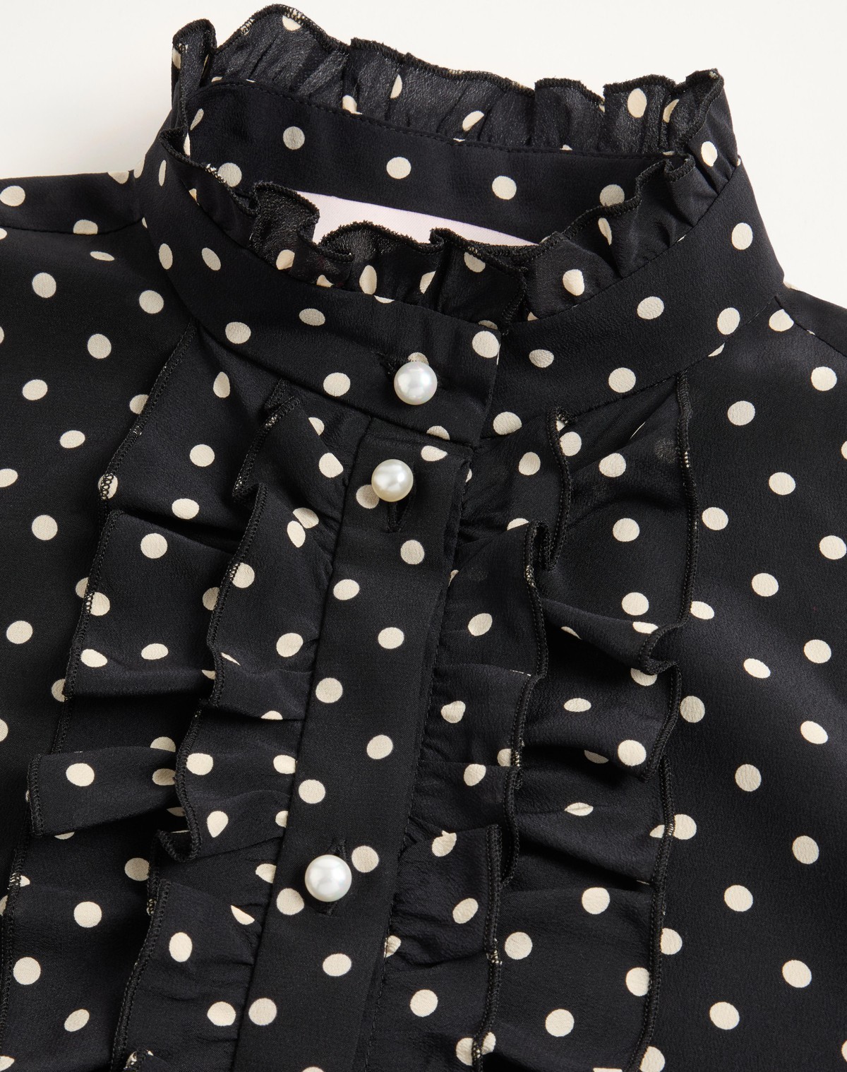 Valentino Silk Polka-dot Blouse In Black/birch