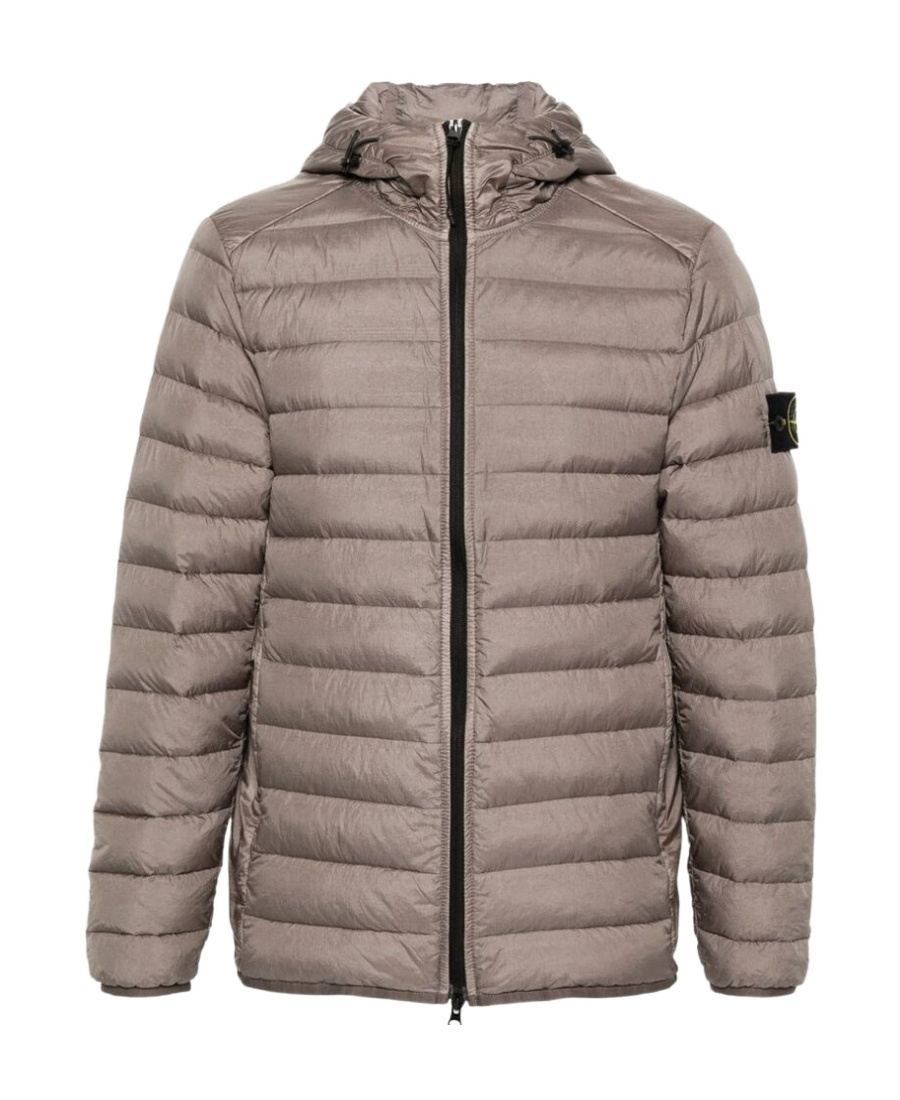 Stone Island Compass-patch Hooded Padded Jacket In Gray
