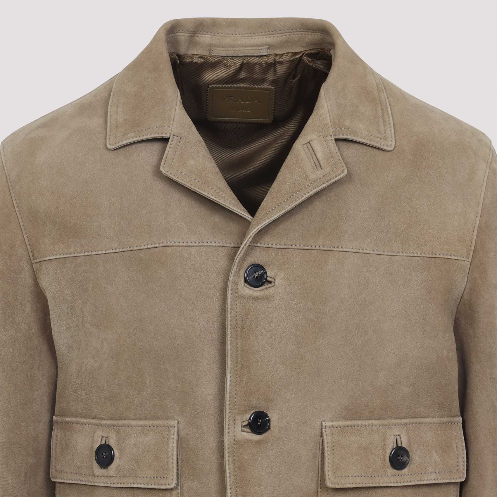 Prada Classic Button-up Lamb Leather Jacket In Brown