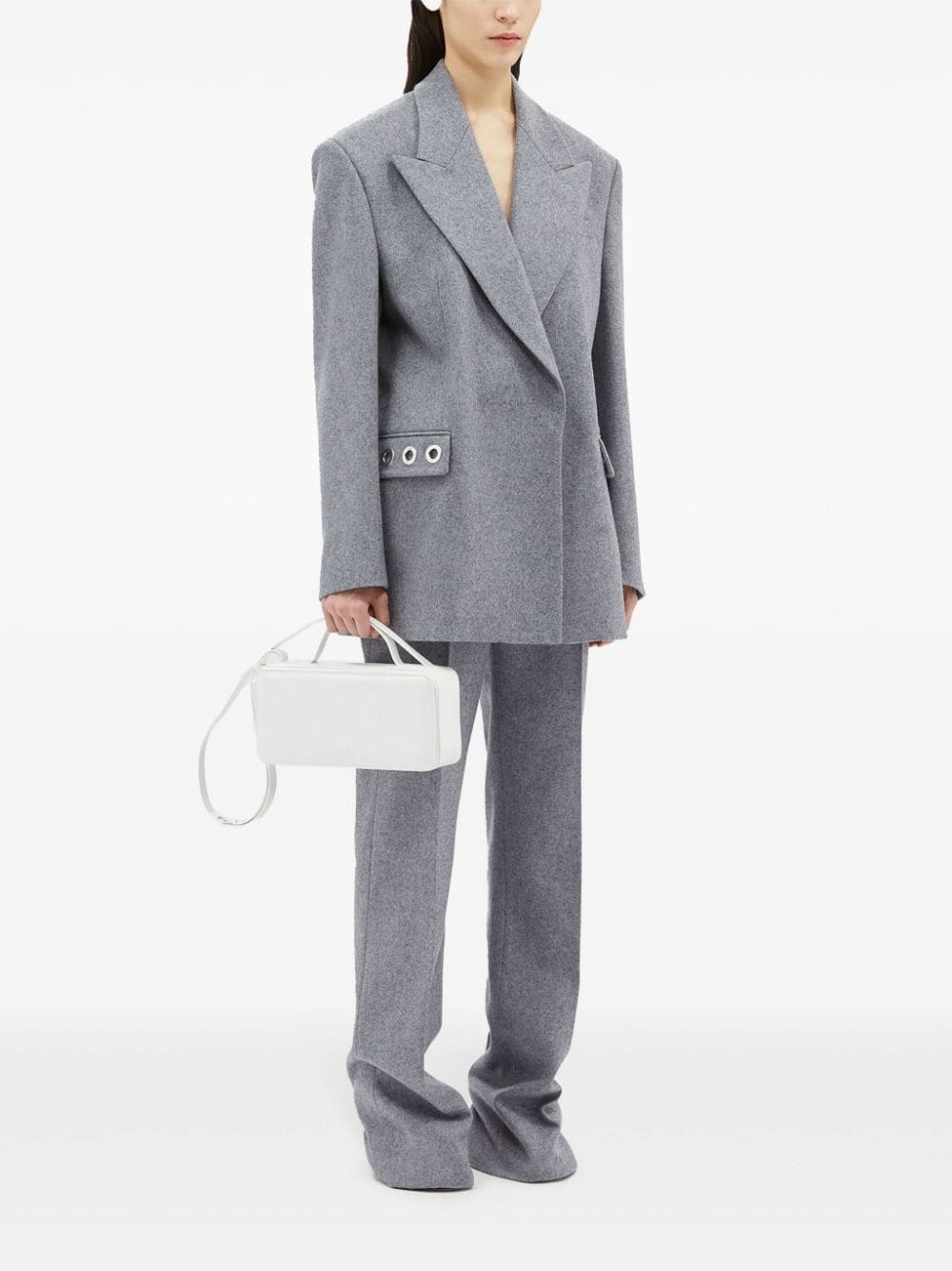 Msgm Heather Grey Eyelet-embellished Single-breasted Blazer In Gray