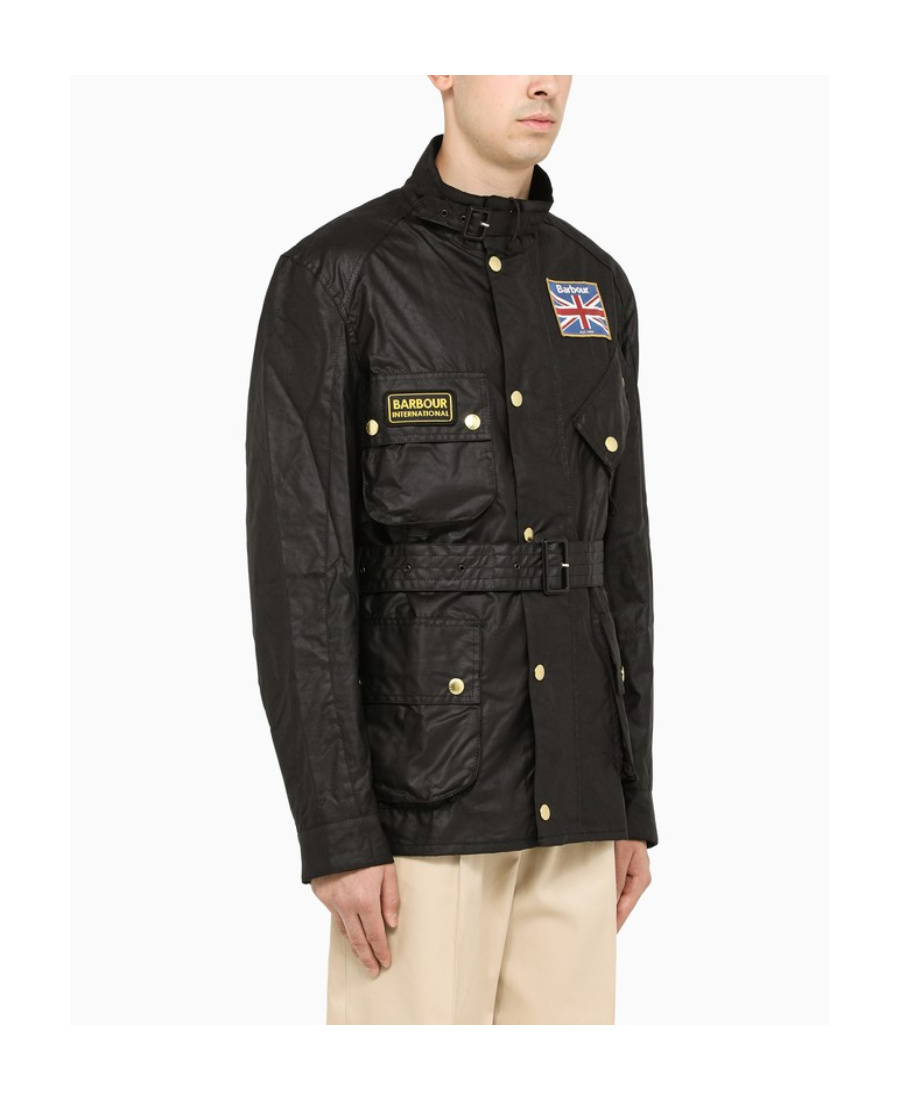 Barbour Logo-patch High-neck Coat In Black
