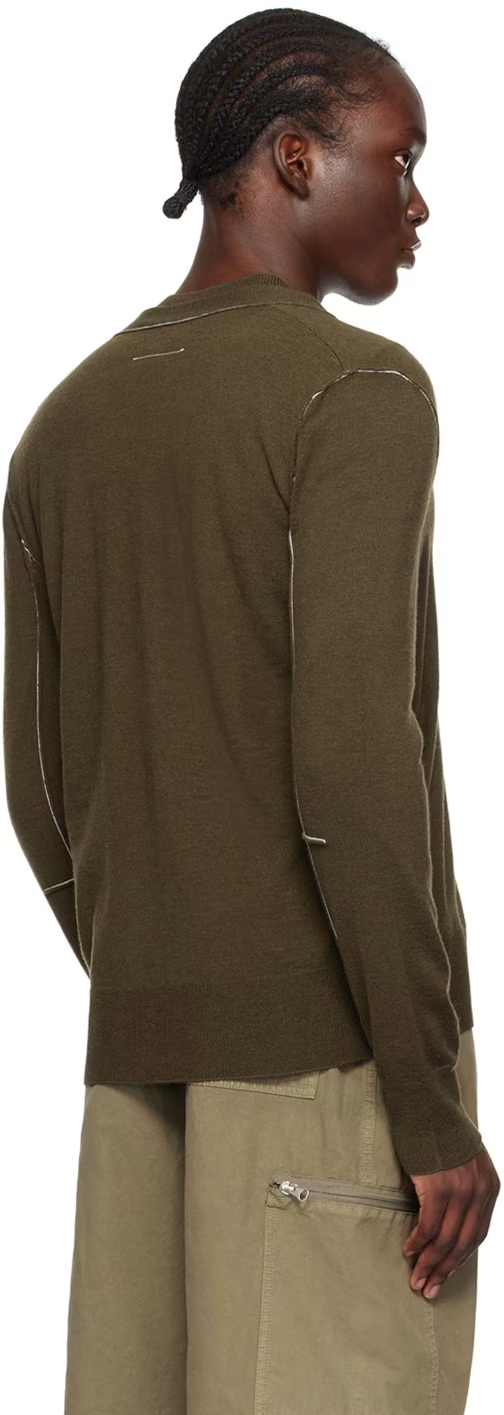 Mm6 Maison Margiela Y-neck Long-sleeved Sweater In Green