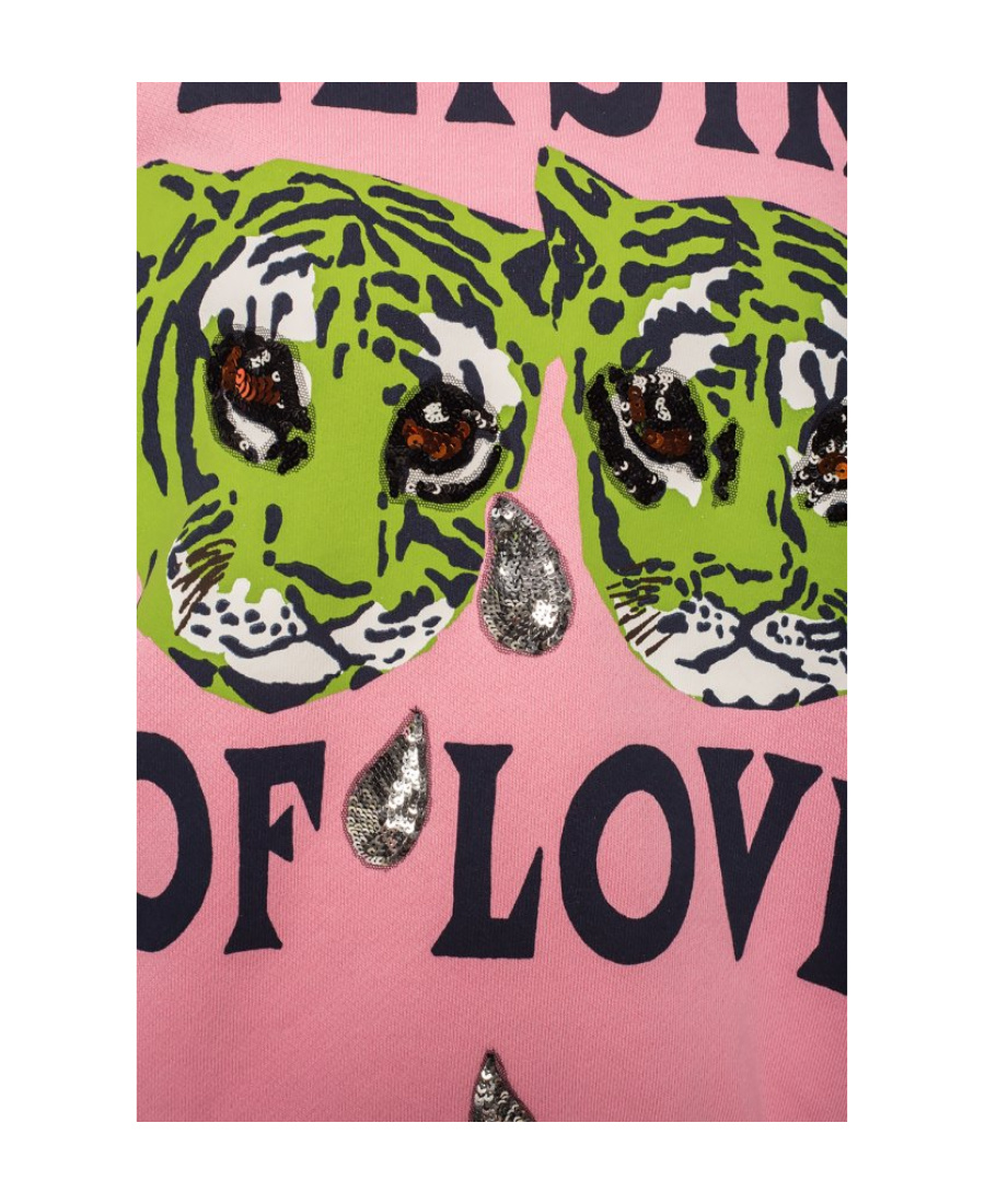 Gucci Tiger Printed Long-sleeved Hoodie In Pink