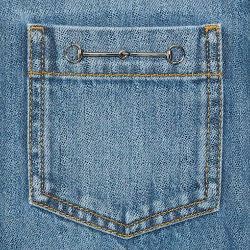 Gucci Organic Denim Dress With Horsebit In Blue