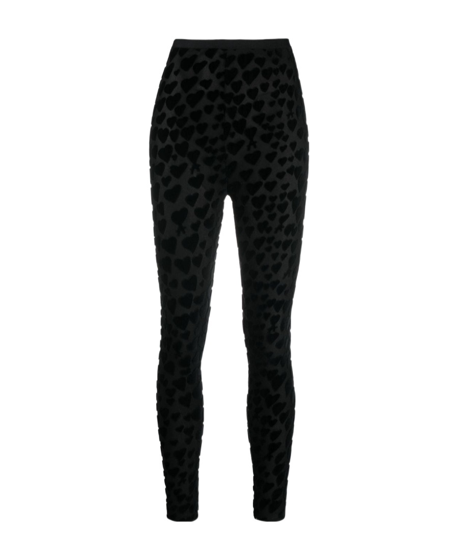 Ami Alexandre Mattiussi Heart-embroidered High-waisted Leggings In Black